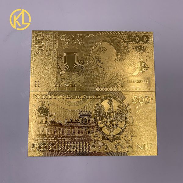 

1pc new poland currency designed pure gold foil banknote 500 pln in 24k gold fake paper money for collection