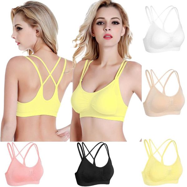 

women sling beautiful back cross stretch sport bra padded fitness tank workout gym yoga vest 2020 sport underwear, White;black
