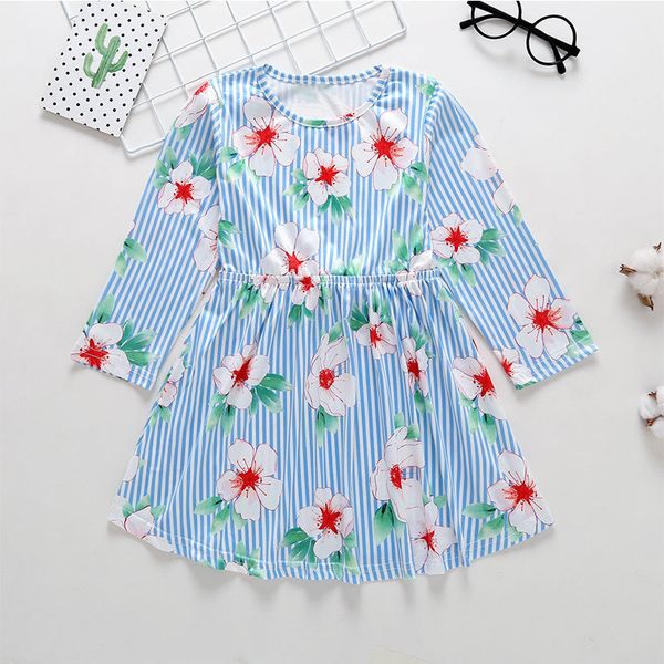 

baby girl clothes 2019 spring and autumn models little girl dress female baby long-sleeved princess dress striped dress y190516, Red;yellow