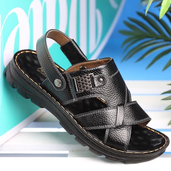 

men shoes2019 new style leather boot scholar full-grain leather thick bottomed sandals fashion casual penetration, Black
