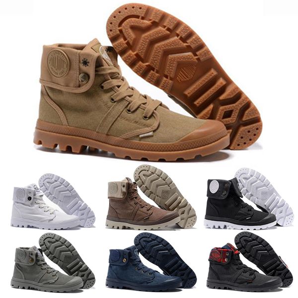 

designer palladium pallabrouse men high army military ankle khaki beige all white brown mens women boots canvas womens sneakers casual shoes