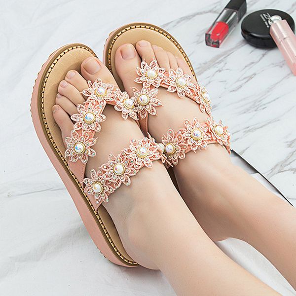 

rhinestone sandals women flat sandals fashion summer shoes women rome gladiator casual flats beach flip flop, Black