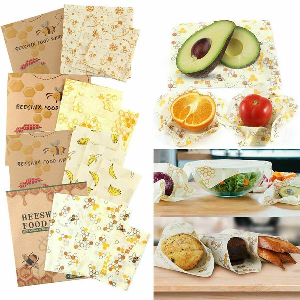 

3 pack natural reusable beeswax food wrap paper bees wax - small medium large