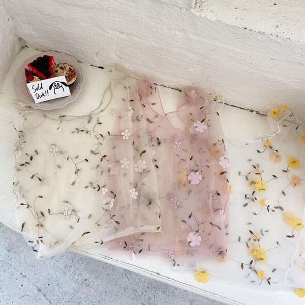 

2020 fashion female flower embroidery hand bag organza casual tote mesh shopping bags woman handbags