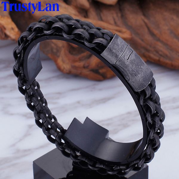 

trustylan stainless steel men's chain bracelet black man jewelry 13mm armbanden erkek bileklik friendship man's bracelet homme, Golden;silver