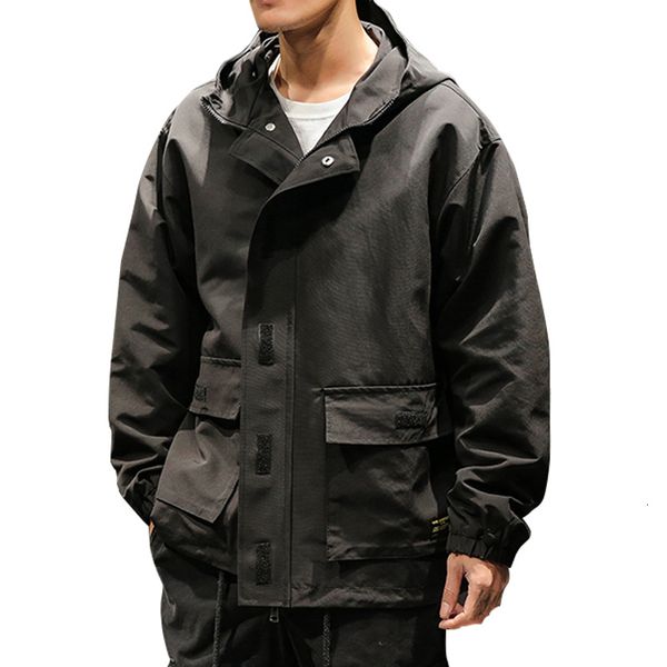 

2019 spring autumn jacket men loose hooded men coats and jackets outwear streetwear windbreaker cargo jacket 4xl 5xl, Black;brown