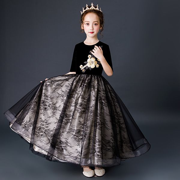 

children' princess wedding dress girl' piano performance dress flower child' evening dress in winte, White;blue