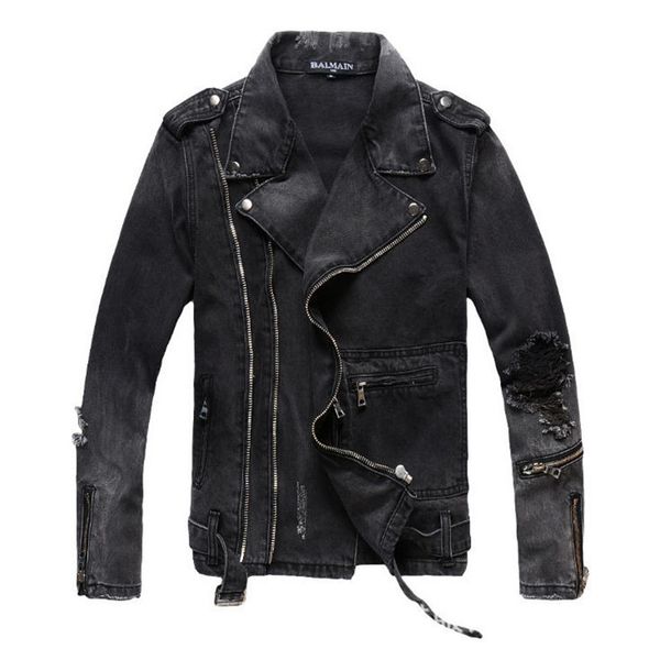 

мужская молния джинсовая куртка мода разорвал мотоцикл байкер куртки мужские плюс размер 4xl старинные тонкий проблемных жан уличная одежда, Black;brown