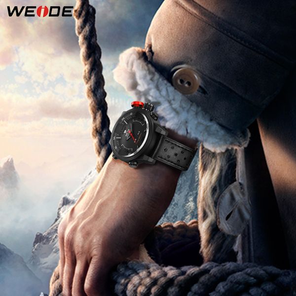 cwp Weide Uhren für Herren, lässig, modisch, Ziffernblatt, Digitalanzeige, Quarz, mehrere Zeitzonen, automatischer Datumsalarm, Lederarmband, Gürtel, Armbanduhren