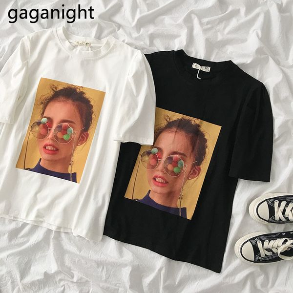 

gaganight summer fashion print t shirt women short sleeve o neck character chic korean tshirt female casual funny tees 2020, White