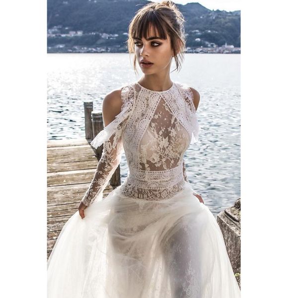 

vintage a line boho bohemian beach wedding dresses bridal gowns long sleeve wedding dress vestidos novia designer wedding gowns, White