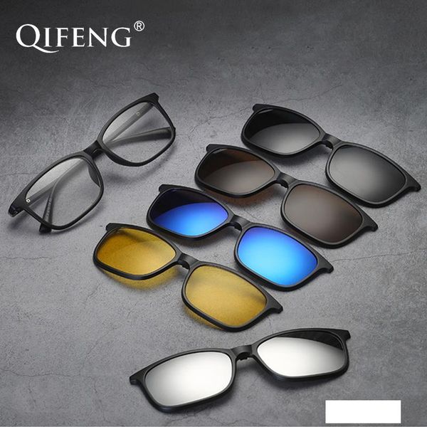 

qifeng optical spectacle frame men women spring hinge tr90 with 5 clip on sunglasses polarized magnetic glasses eyeglasses qf124, Silver