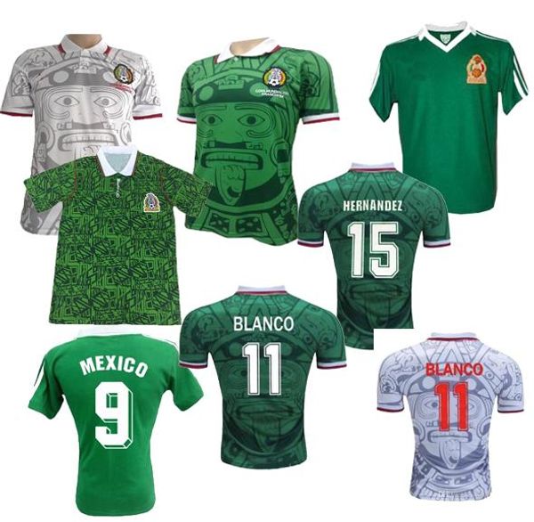 

1994 mexico retro jerseys classic vintage soccer jersey home green hernandez 98 football shirt blanco maillot de foot, Black;yellow