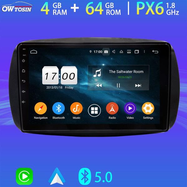

9'' android px6 4+64g gps navigation car multimedia player for smart fortwo 2015-2019 carplay bt 5.0 tethering dsp car dvd