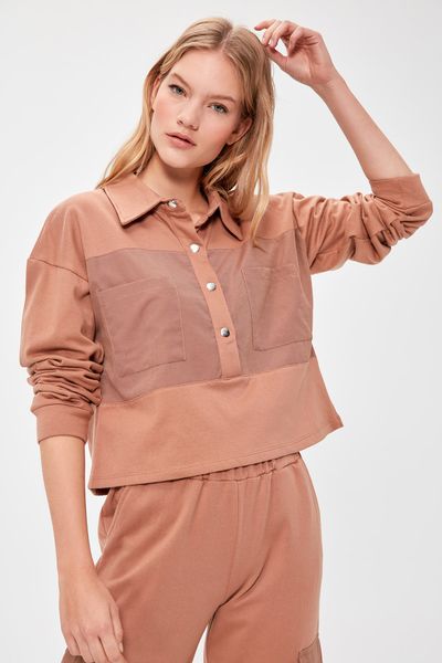 

trendyol woven detailed knitted sweatshirt twoaw20sw0554, Black