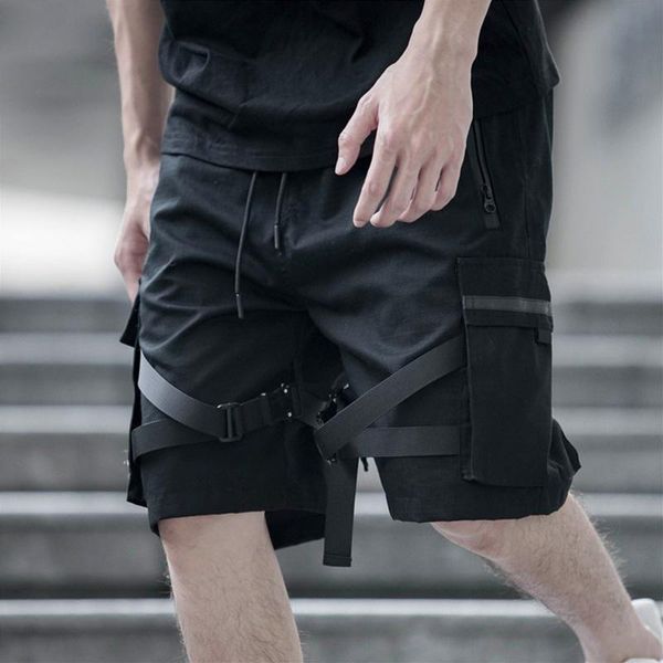 

sifan марка мужчина hip hop коротких joggers streetwear harajuku шорты кармана лента лето черного tatical военного мешковатое замыкание, White;black