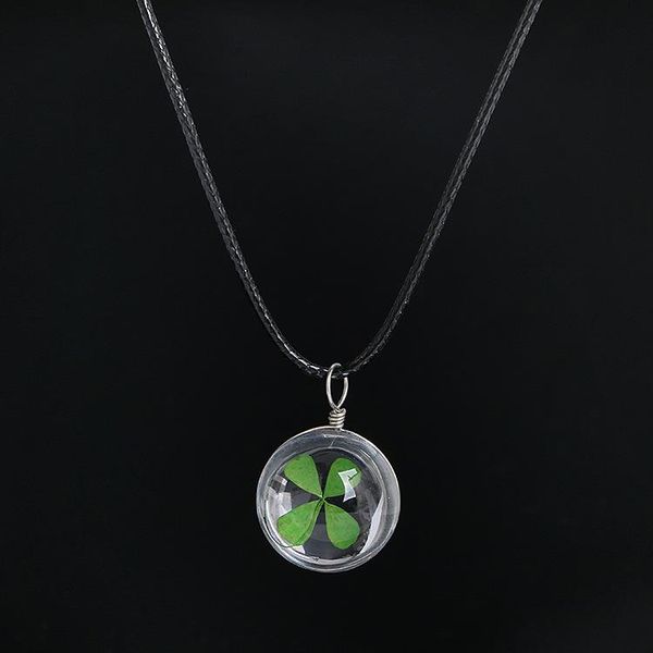 

statement pendant necklace glass terrarium four leaf clover dandelion dried dry flowers floating locket necklace, Silver
