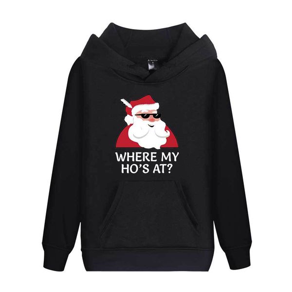 

christmas mens festival designer hoodies solid color santa claus print long sleeve autumn homme clothing fashion casual apparel, Black