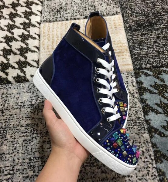 

[С коробкой] Синий Замша Мужчины Высокие Верхние Цвета Горный Хрусталь Кроссовки