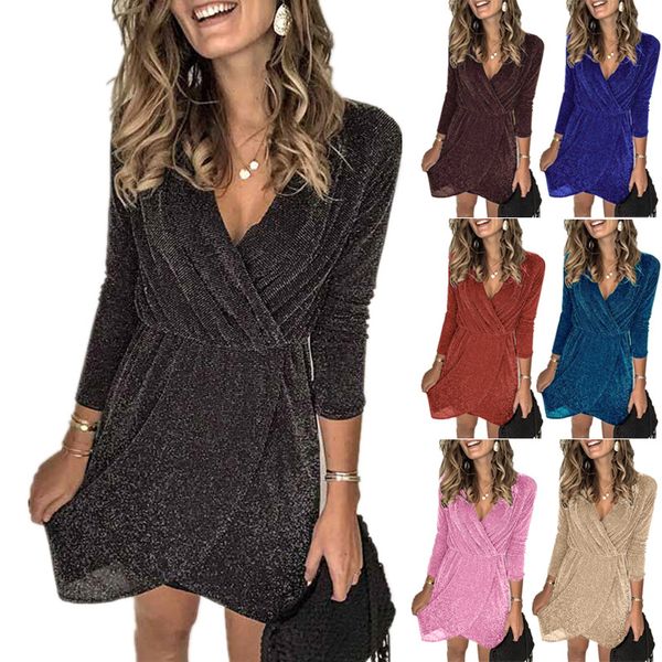 

spring and summer 2020 new women's v-neck irregular sequin nightclub dress, Black;gray