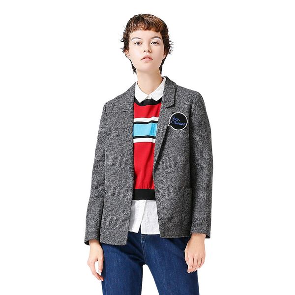 

plaid vintage blazer turn down collar one button long sleeve coat casual outerwear casaco femi women blazers jackets, White;black