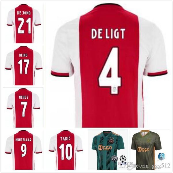 

new 2019 2020 ajax home red away green soccer jerseys 19 20 ajax away soccer shirt 2019 #10 tadic #34 nouri 4# de ligt football uniform, Black;yellow