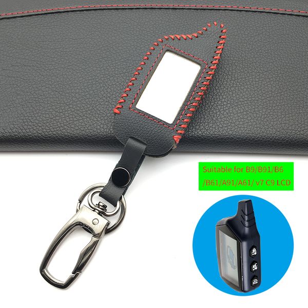 

2-way b9 lcd keychain remote control leather key case cover for car alarm system security starline twage russian a91 a61 b9/b6