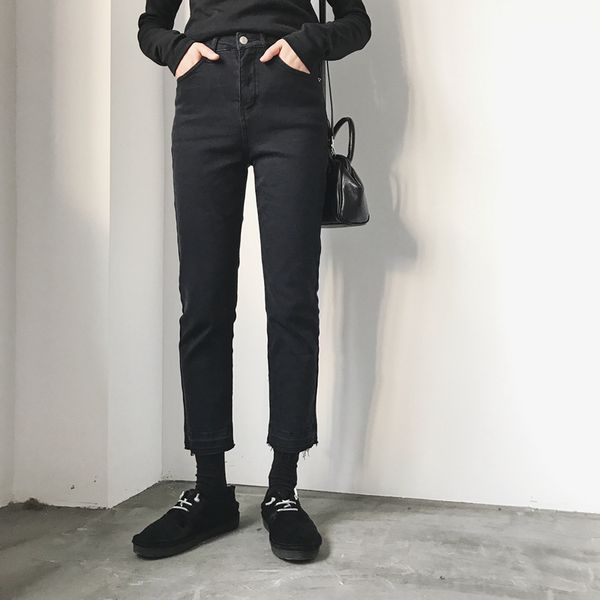 

2020 new women black jeans vintage high waist slim jeans mom ripped denim summer straight pants plus size trousers, Blue