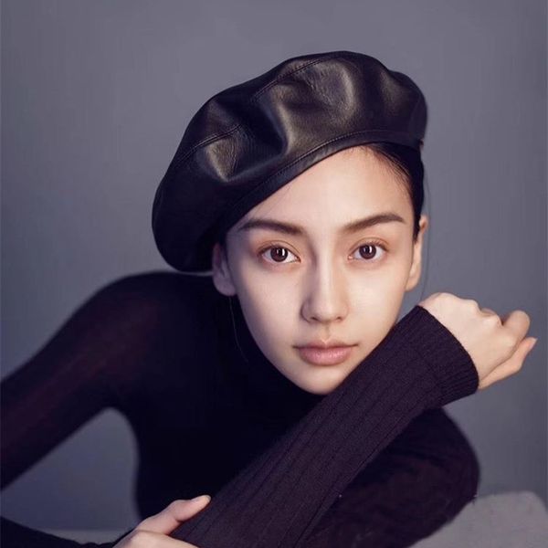 

women's fashion felt pu leather beret hat women cap female ladies beanie beret girls for spring and autumn qn, Blue;gray