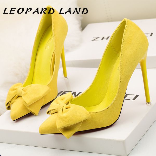 

leopard land sweet stiletto women's shoes super high heel shallow mouth single shoes pointed suede bow women's zwm, Black