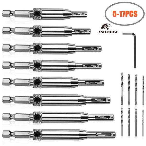 

5-17pcs center drill bit doors self centering hinge tapper core drill bit set hole puncher woodworking tools