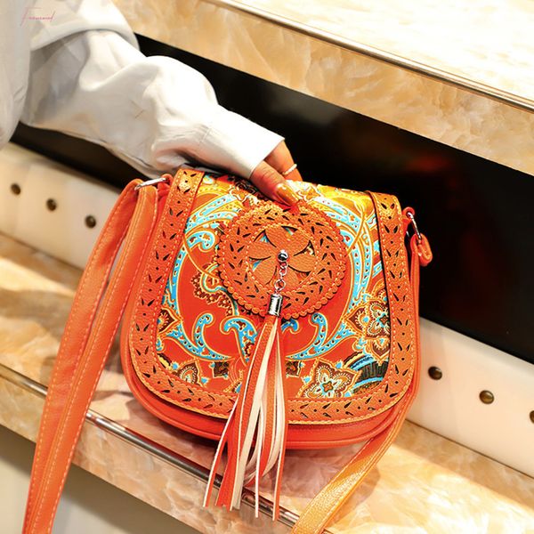 

bohemia womens ethnic shoulder bag tassel leather handbag elegant female fringe square messenger bag vintage cover crossbody