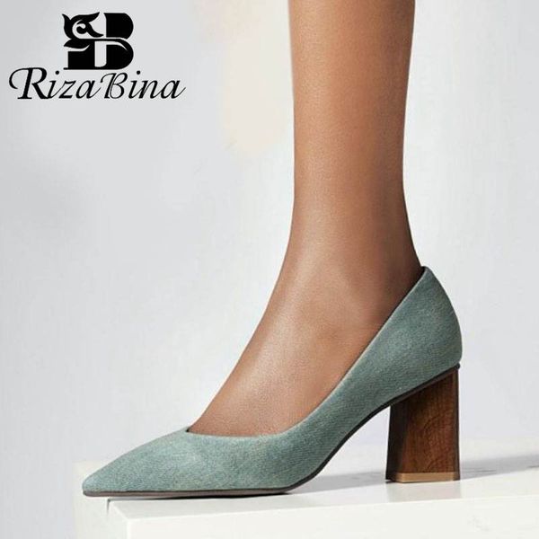 

rizabina size 34-43 women pumps shoes good quality thick high heels ladies shoes fashion pointed toe with grids casual footwear, Black