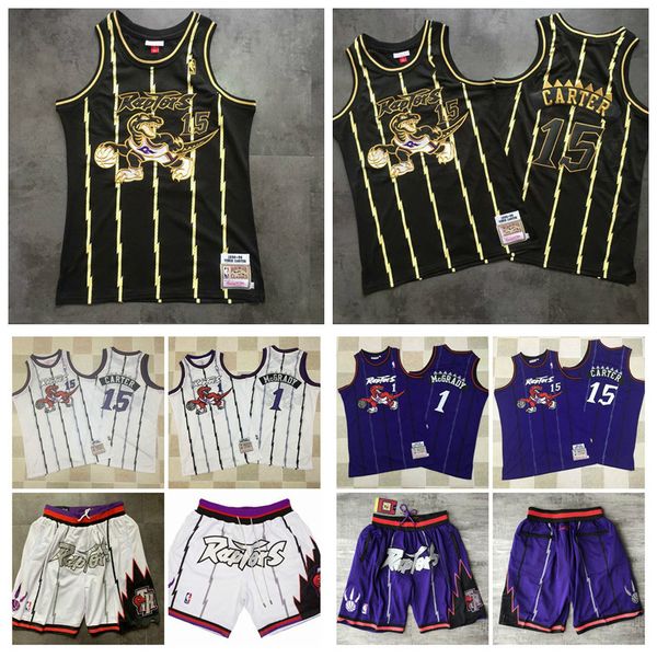 

men toronto raptors vince carter 1 mcgrady mitchell & ness black/gold white purple 1997-98 hardwoods classics jersey01, Black;red