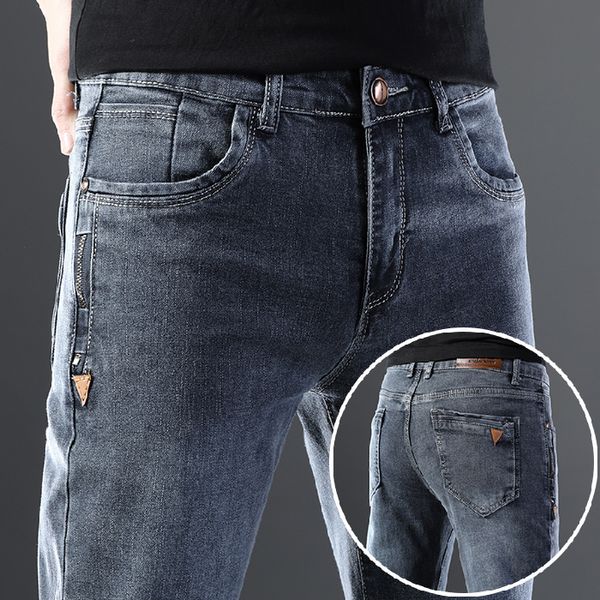 

autumn and winter grey skinny jeans male slim long trousers elastic, Blue