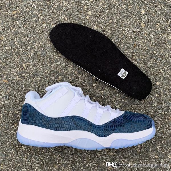 

11 low navy blue snakeskin basketball shoes men 11s white black real carbon fiber classic athletic sneakers with box