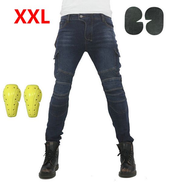 

motorcycle jeans denim biker dark blue trousers combat pants knee pads, Black;blue