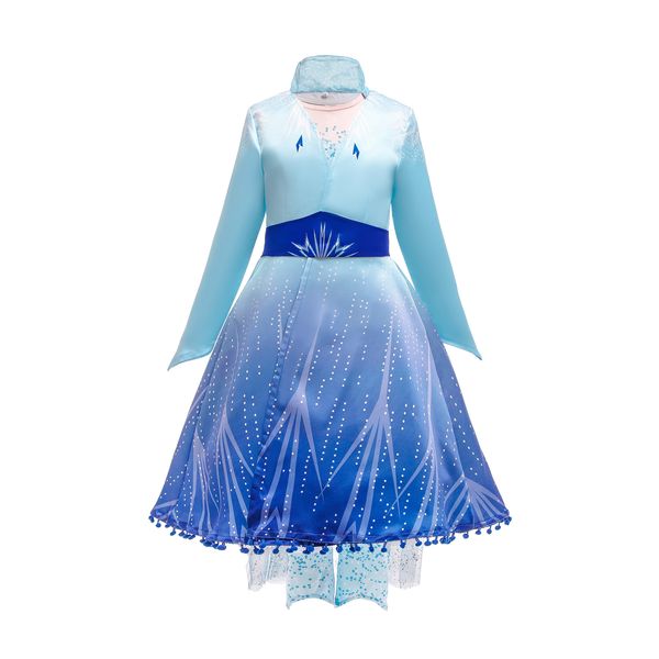 

snow queen 2 ii cosplay fancy princess dress for girl snowflake cloak costume halloween party kids dresses + coat + pants 3pcs/set, Blue