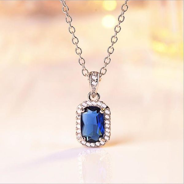 

tjp silver 925 girl clavicle necklace jewelry vintage crystal blue geometric pendant necklace for women accessories