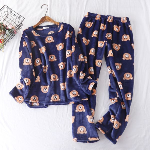 

зима пижама для женщин мультфильм фланель pijama толстые теплые пижамы мужчины женщины дома пижамы, Blue;gray