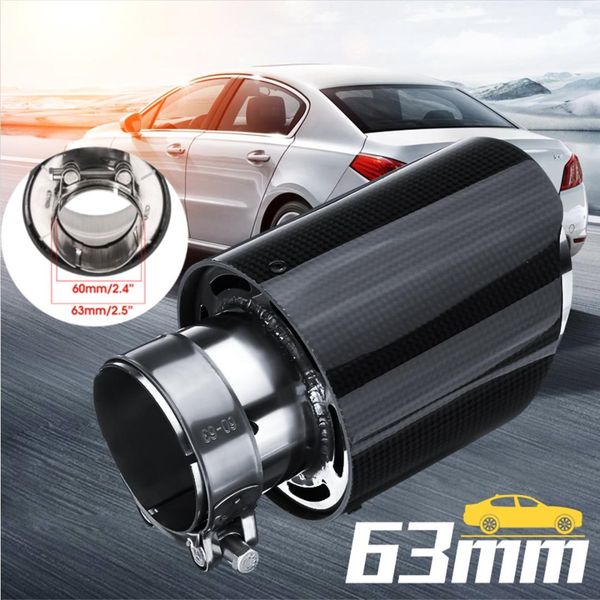 

63mm car exhaust tail pipes glossy carbon muffler tip tail end universal stainless steel straight in 63mm out 101.6mm bright