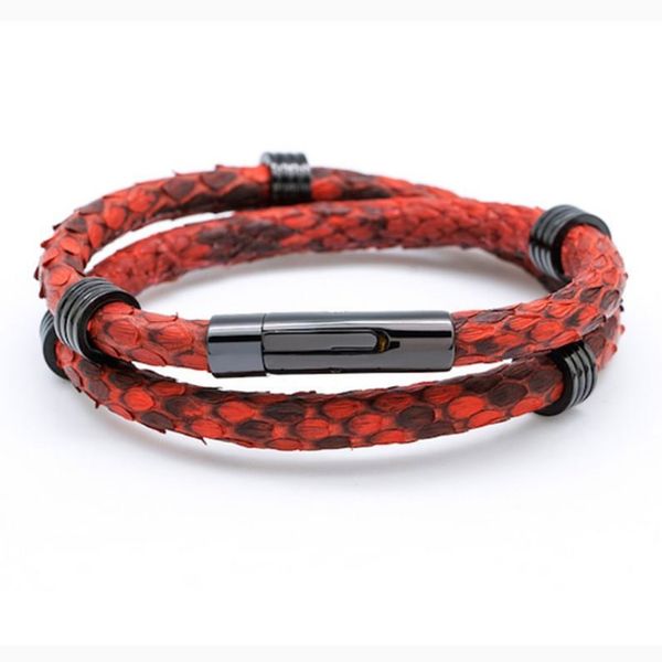

high end python leather bracelet with 316l stainless steel snake leahter bracelet bangle bl-02978, Golden;silver