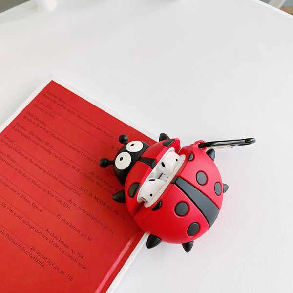 

lovely kid beetle ladybug protective case airpods protective shockproof pouch anti-lost strap dust plug tws bluetooth earphone case