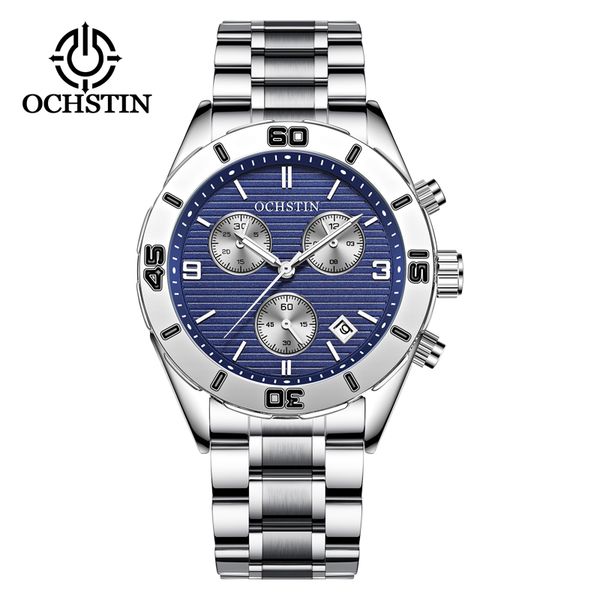 

ochstin men watch brand luxury chronograph wristwatch date military sport stainless steel male clock relogio masculino 6113, Slivery;brown