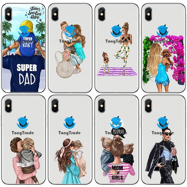 

[tongtrade] soft silicone tpu case for iphone 11 pro x xs max 8 7 6s 6p 5s 5p huawei p30 p20 galaxy s10 girl hand-painted parents baby case