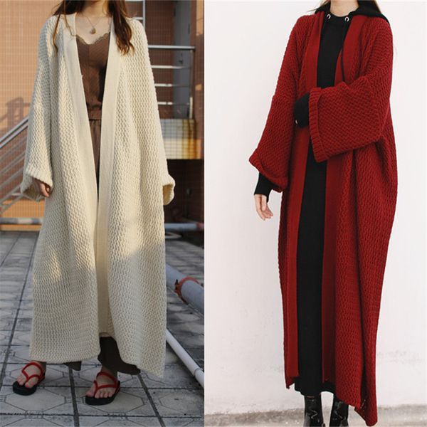 

long cardigan women thick wool loose large sweater coat fashion cozy thick knitted cardigan large size maxi long sweaters jumper, White;black