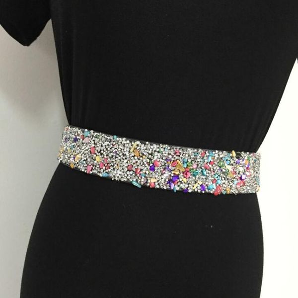 

women's runway fashion diamonds elastic cummerbunds female dress corsets waistband belts decoration wide belt r1541, Black;brown