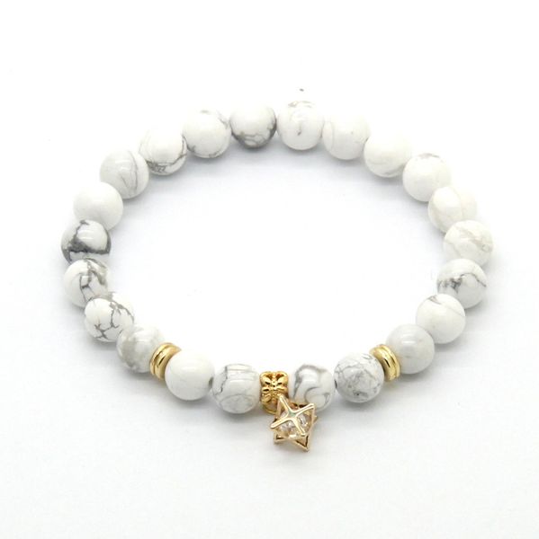 

ailatu wholesale 10ps/lot cz beads charm lucky bracelets party gift with 8mm white howlite stone beads, Golden;silver