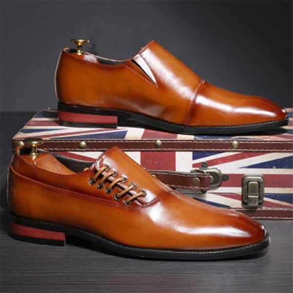 

men genuine leather loafers italian business dress shoes male slip-on wedding party shoes pointed toe glossy office oxford, Black