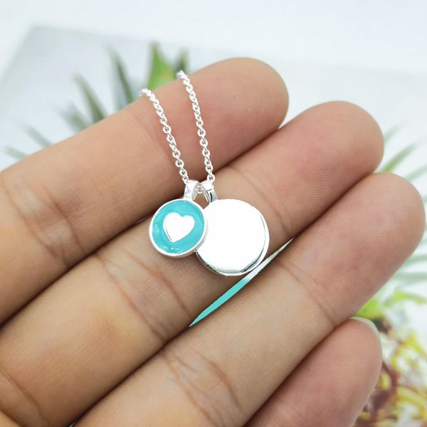 

ms s925 pure silver round heart-shaped blue enamel silver necklace pendant couples jewelry gifts fashion and personality